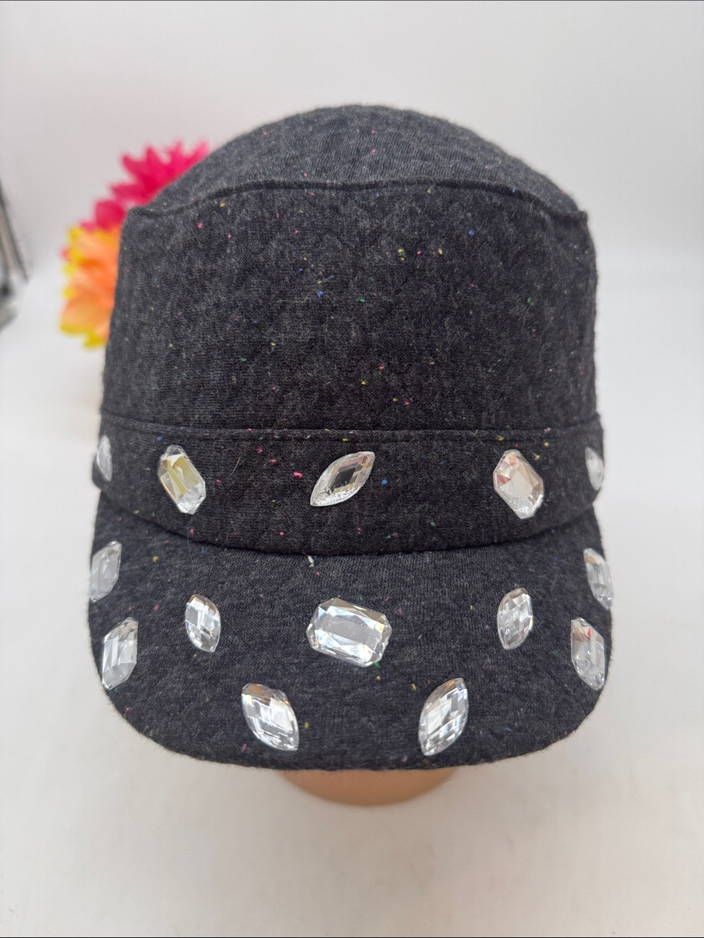 Gray Sparkle Jewel Baseball Hat with clear gems - One Size Fits all